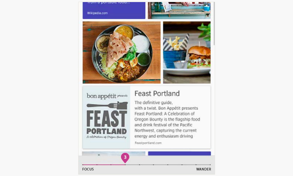 Focus-wander slider feature with related images