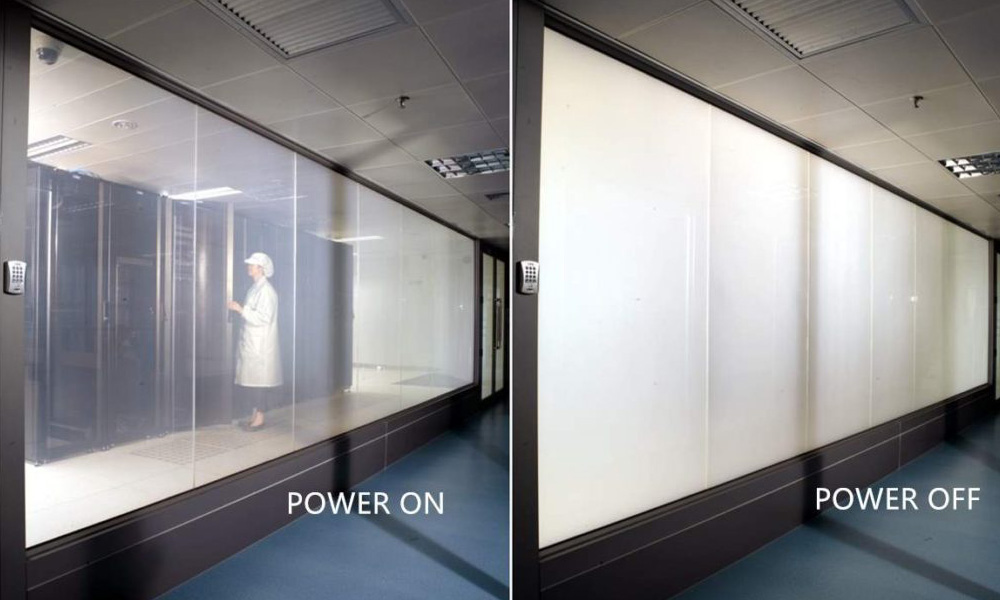 Glass that becomes frosted when a current is applied